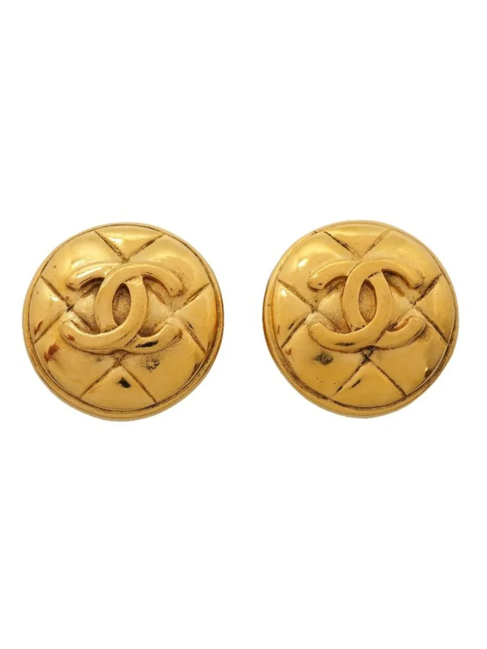 Chanel Earrings Vintage CC Logo Quilted Round